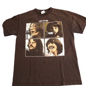 2004 apple “let it be” beetles brown vintage shirt. Band + vintage tech small